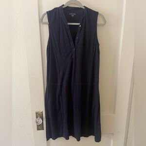 Eileen Fisher Sleeveless Navy sun Dress knee length button down Medium preppy